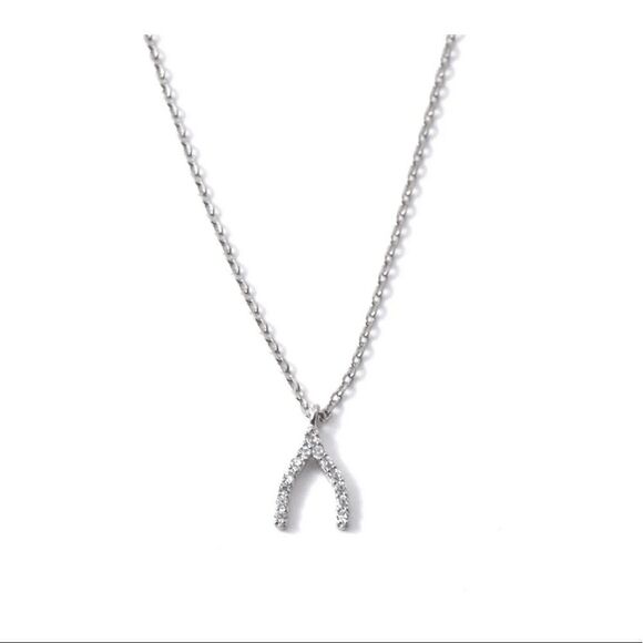 2/$30 WISHBONE Silver diamond diamante rhinestone Necklace - Picture 1 of 7